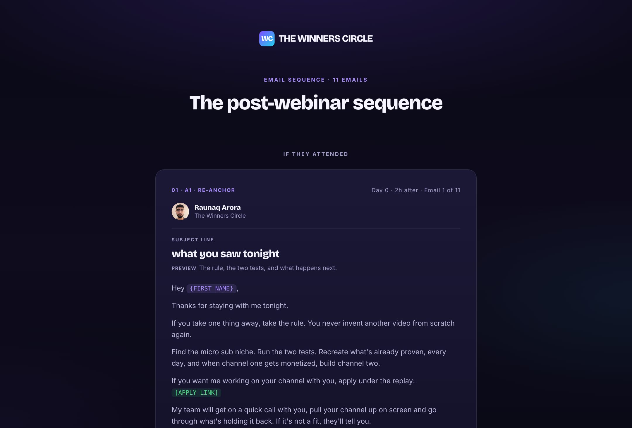 Post-webinar sequence preview