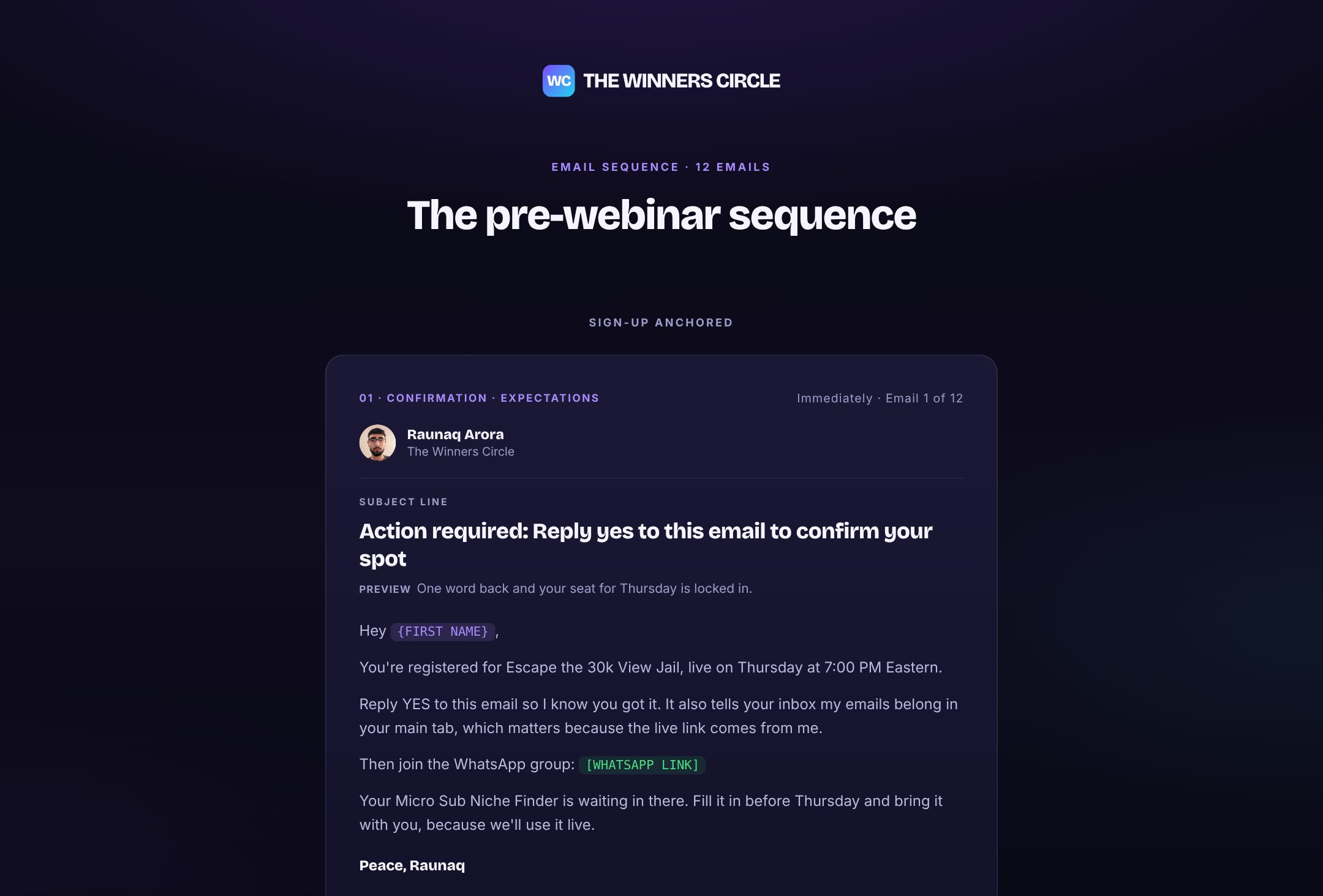 Pre-webinar sequence preview